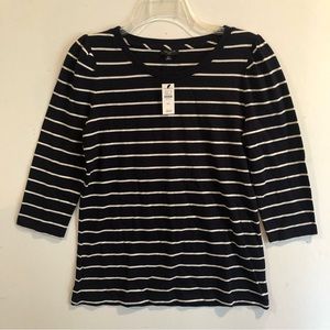 TALBOTS Sz SP NWT Black White Stripe 3/4 Sleeve TOP